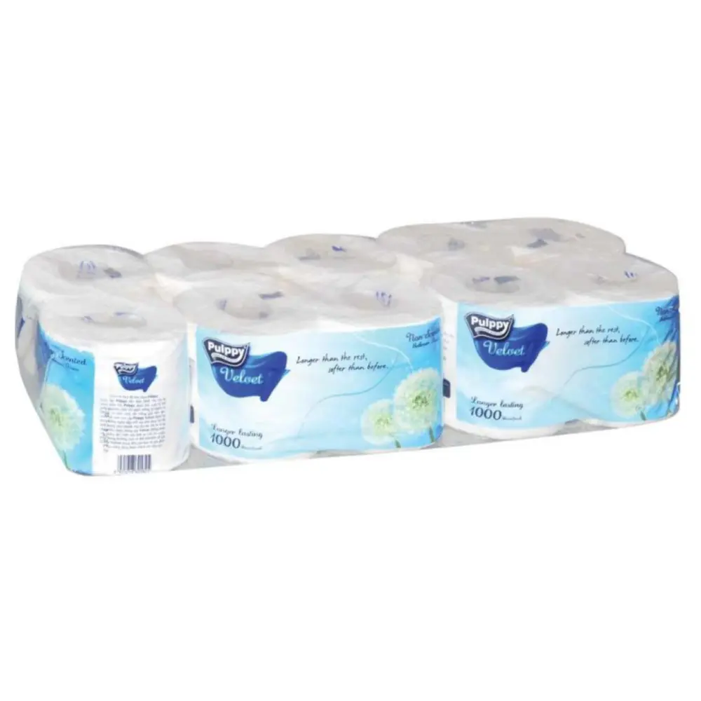 Giấy Vệ Sinh 2 Lớp Cao Cấp, Velvet Toilet Paper, Non-Scented, 10 Cuộn, 5000 Tờ (500m) - PULPPY