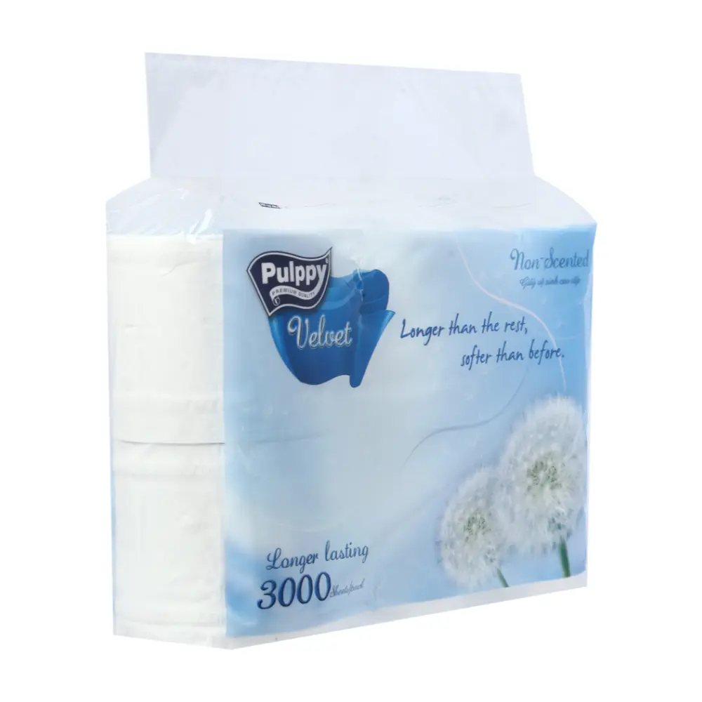 Giấy Vệ Sinh 2 Lớp Cao Cấp, Velvet Toilet Paper, Non-Scented, 6 Cuộn, 3000 Tờ (300m) - PULPPY
