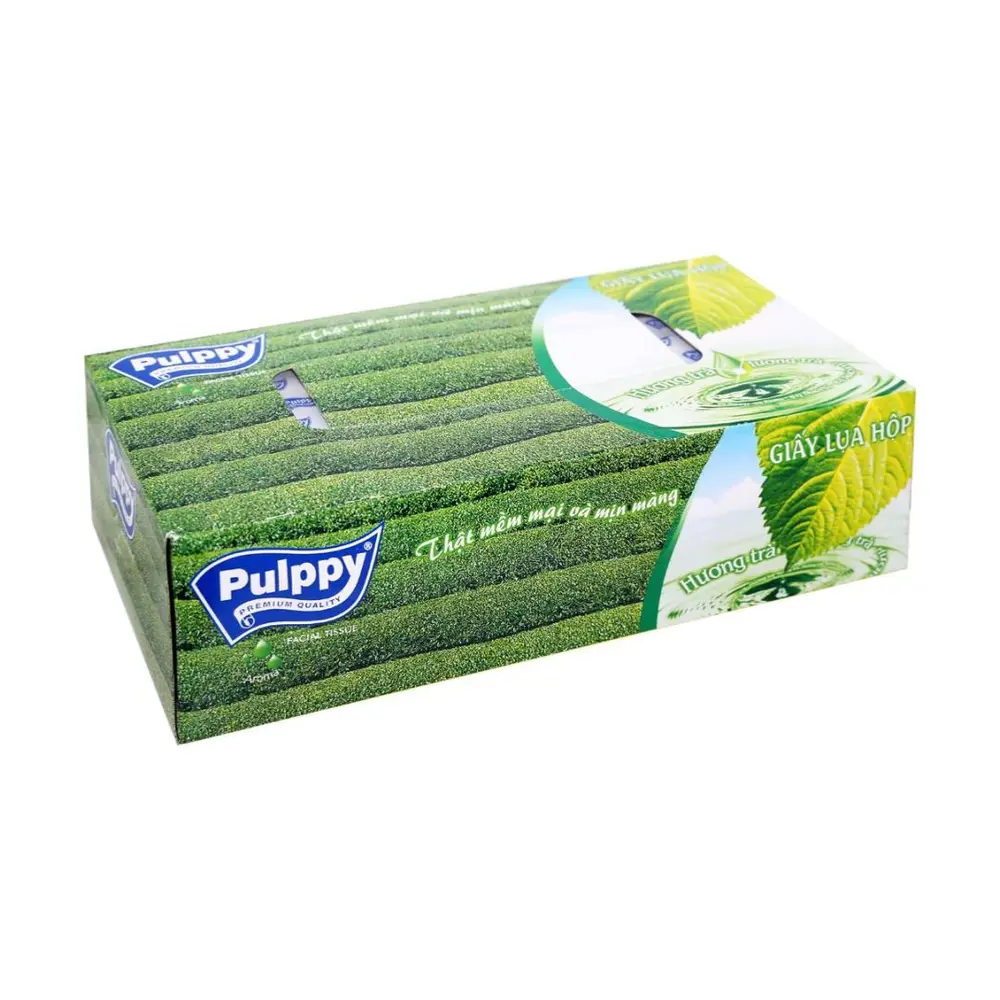 Giấy Lụa Hộp Hương Trà, Premium Facial Tissue, Green Tea Scent, 100 Tờ (186 x 200mm) - PULPPY