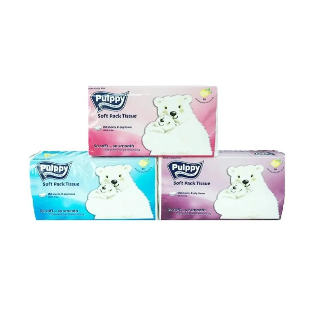 Giấy Lụa Rút, Soft Pack Tissue, Polar Bear, 2 Ply, 3 Gói, 540 Tờ (200 x 186mm) - PULPPY