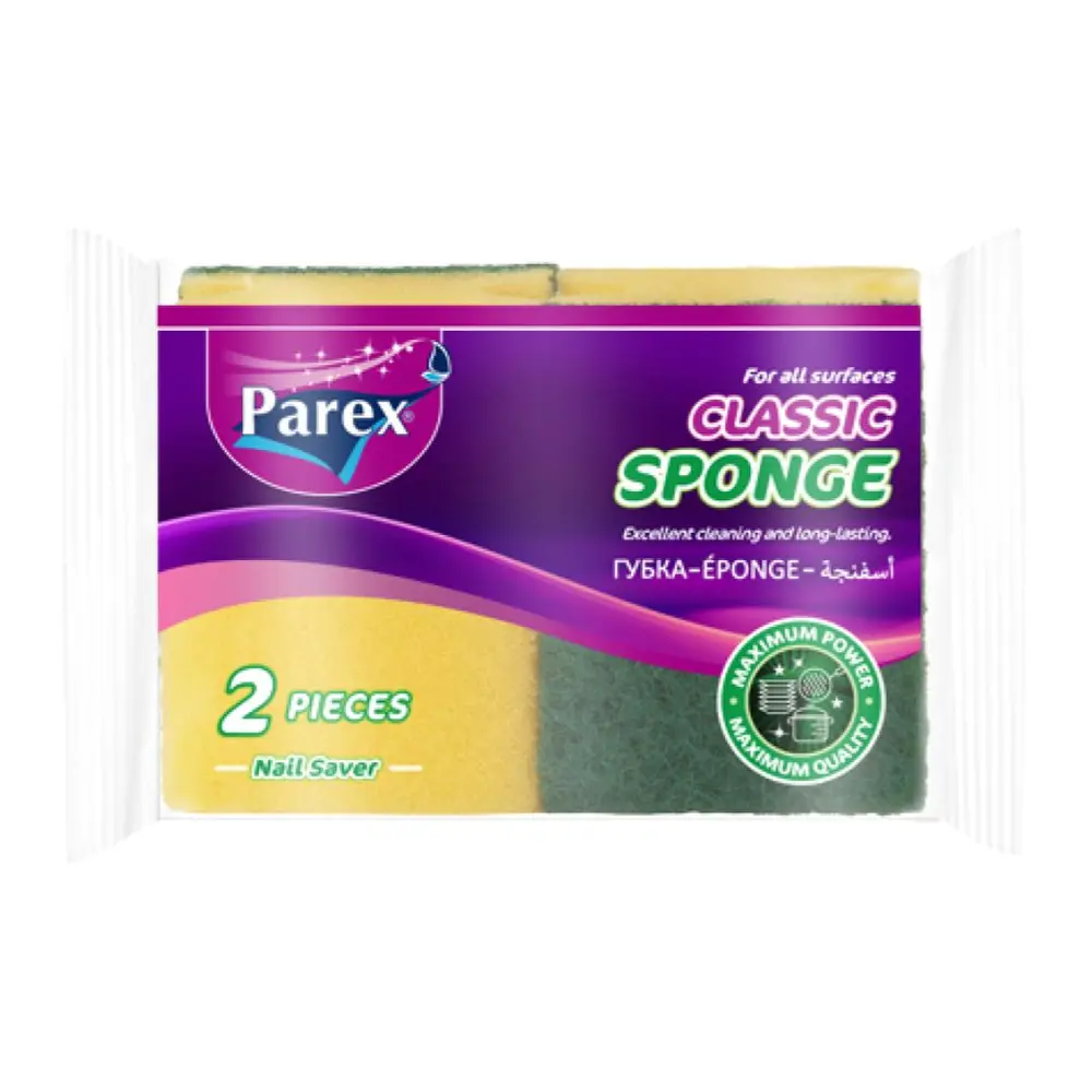 Miếng Mút Rửa Chén 2 Lớp, Classic Sponge, All Surfaces, 2 Miếng (6.8 x 11 x 2.5cm) - PAREX