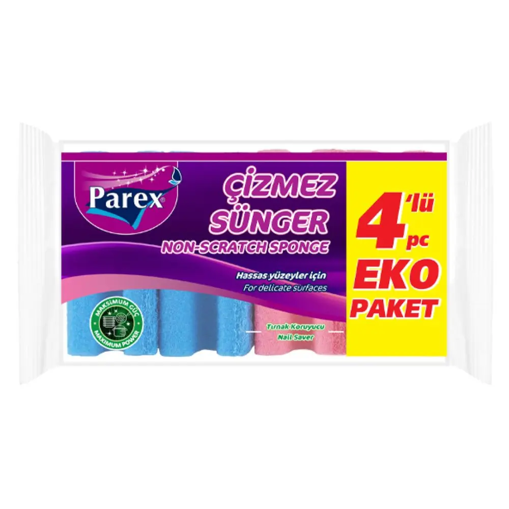 Miếng Mút Rửa Chén Bảo Vệ Móng Tay & Chống Trầy Xước, Non-Scratch Sponge, Nail Saver, 4 Miếng (6.8 x 9 x 4.5cm) - PAREX