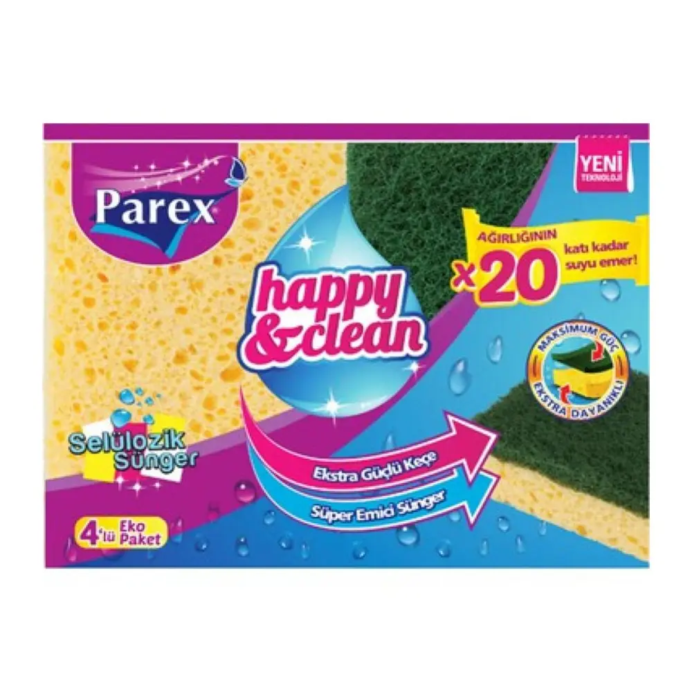 Miếng Rửa Chén Công Nghệ Mới, Happy & Clean, Cellulosic Sponge, 2 Miếng (10.5 x 7 x 2cm) - PAREX