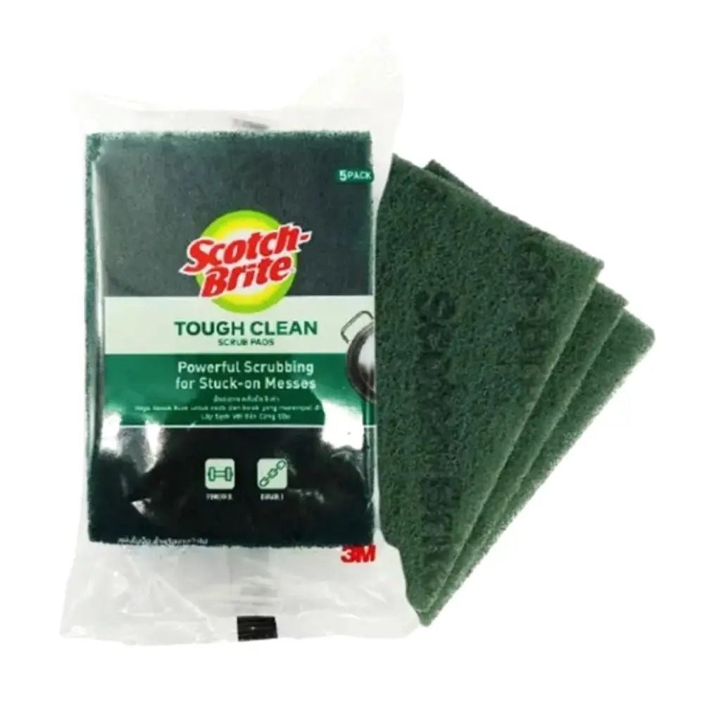 Cước Rửa Chén Không Mút, Scotch-Brite, Tough Clean Scrub Pads, 5 Miếng (150 x 100mm) - 3M