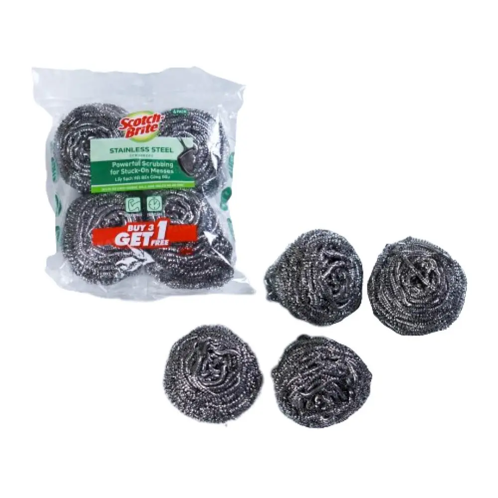 Cước Cọ Rửa Inox, Scotch-Brite, Stainless Steel Scrubbers, 4 Miếng (30g) - 3M