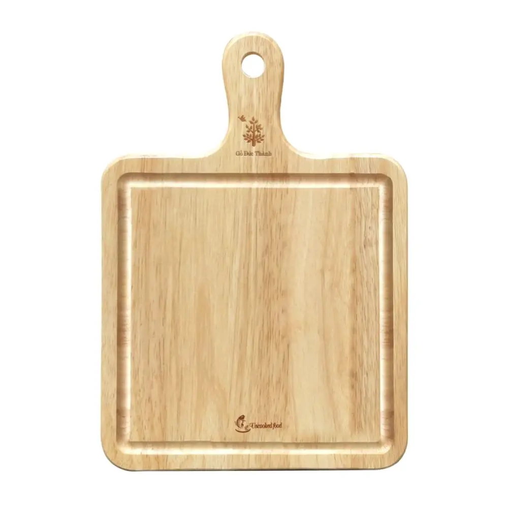 Thớt Gỗ Vuông Tay Cầm Cắt Thực Phẩm Sống, Square Wooden Cutting Board with Handle, for Meat (37 x 28.5 x 1.5cm) - GO DUC THANH