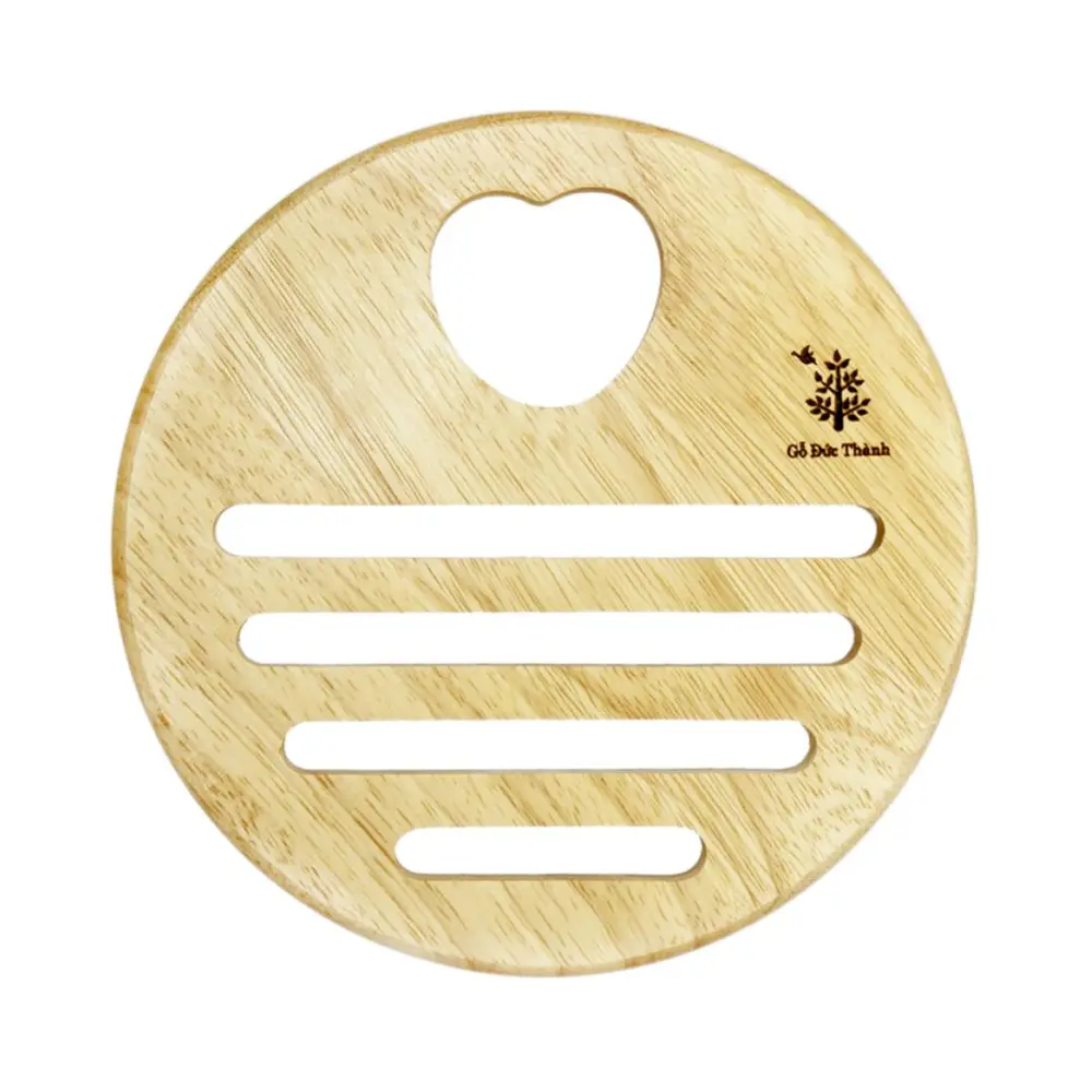 Rế Tròn Lỗ Tim Lót Nồi, Round Wooden Coaster, Heart Design (19.5 x 19.5 x 1.5cm) - GO DUC THANH
