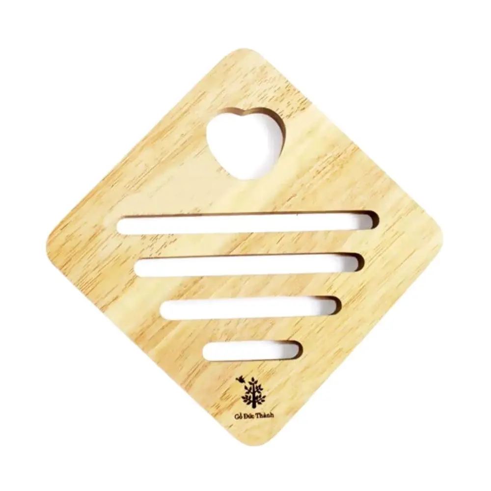 Rế Vuông Lỗ Tim Lót Nồi, Square Wooden Coaster, Heart Design (18 x 18 x 1.5cm) - GO DUC THANH