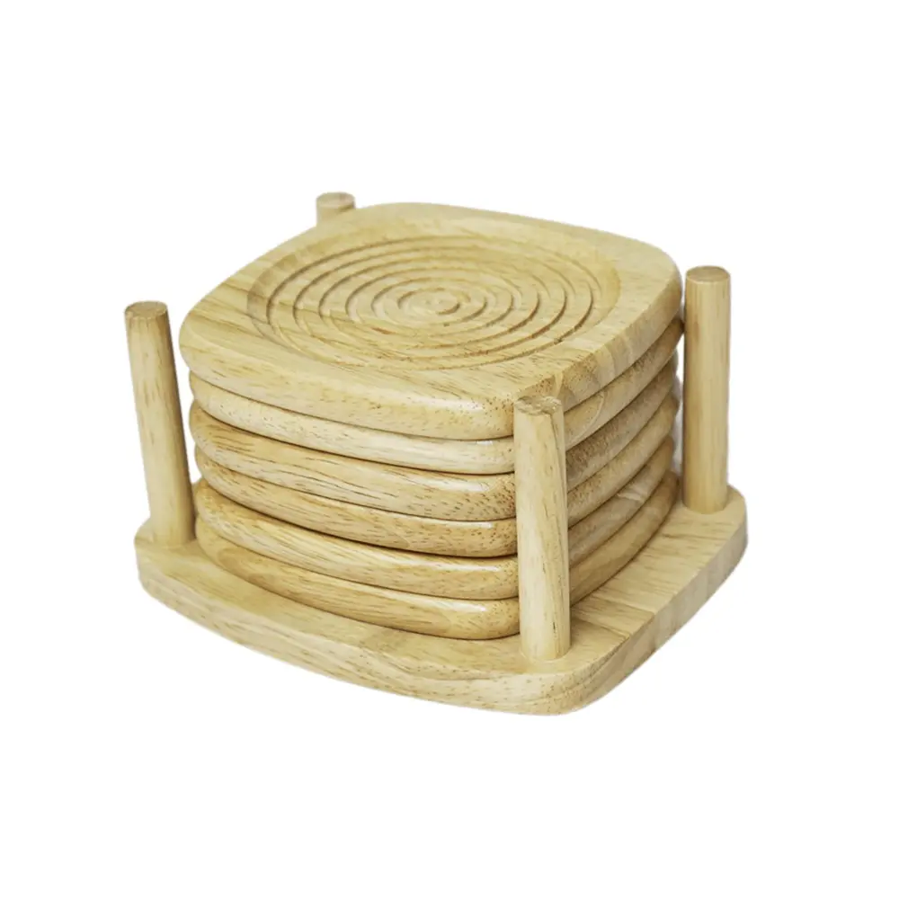 Bộ Lót Ly Bầu & Xoắn, Wooden Cup Coasters, Whirl Pattern, 6 Cái (12 x 10.4 x 6.5cm) - GO DUC THANH