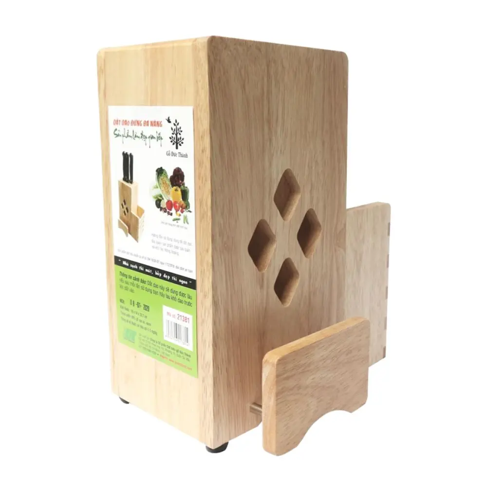 Dắt Dao Đứng Đa Năng, Multi-Purpose Wooden Knife Block & Cooking Utensil Holder (18 x 14 x 23.2cm) - GO DUC THANH
