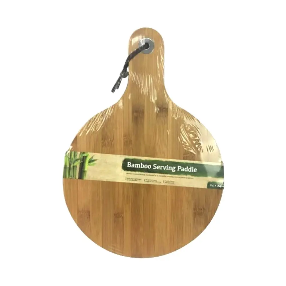 Khay Gỗ Đựng Đồ Ăn, Round Bamboo Serving Paddle with Handle (24 x 24 x 0.8cm) - UNCLE BILLS