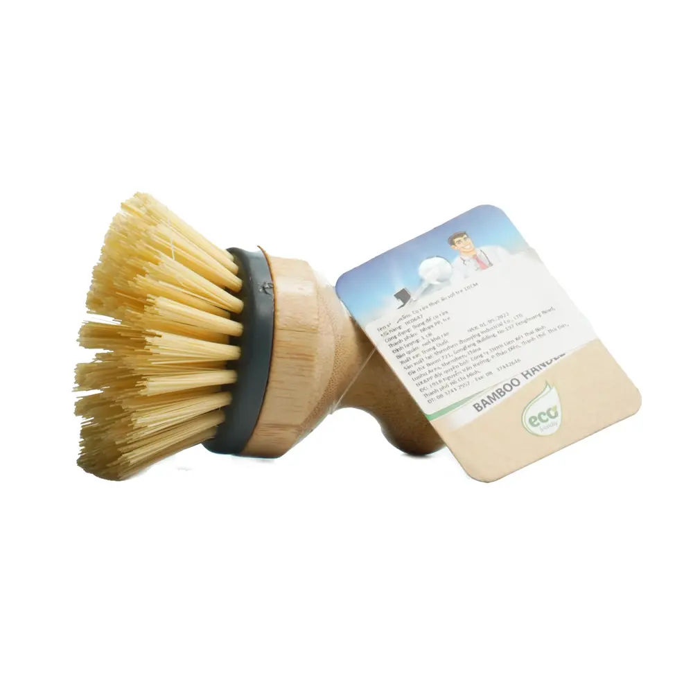Cọ Rửa Thức Ăn Sợi Tre, Bamboo Kitchen Scrub Brush with Long Handle (10cm) - UNCLE BILLS
