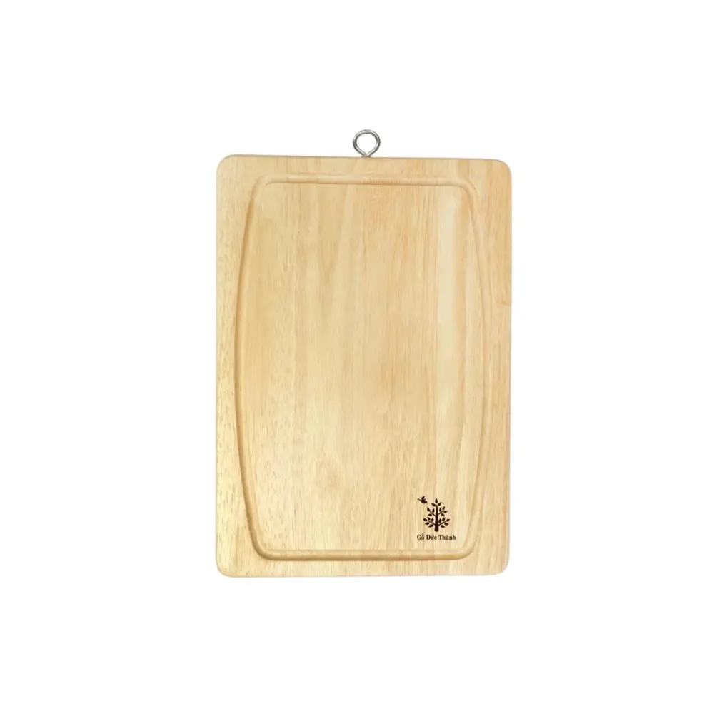 Thớt Chữ Nhật Khoen & Rãnh, Rectangular Wooden Chopping Board with Hook (34 x 24 x 1.8cm) - GO DUC THANH