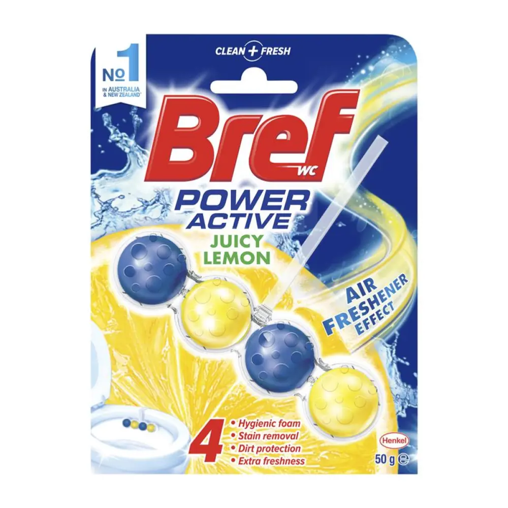 Viên Khử Mùi Toilet Hương Chanh, Air Freshener, Power Active, Juicy Lemon (50g) - BREF