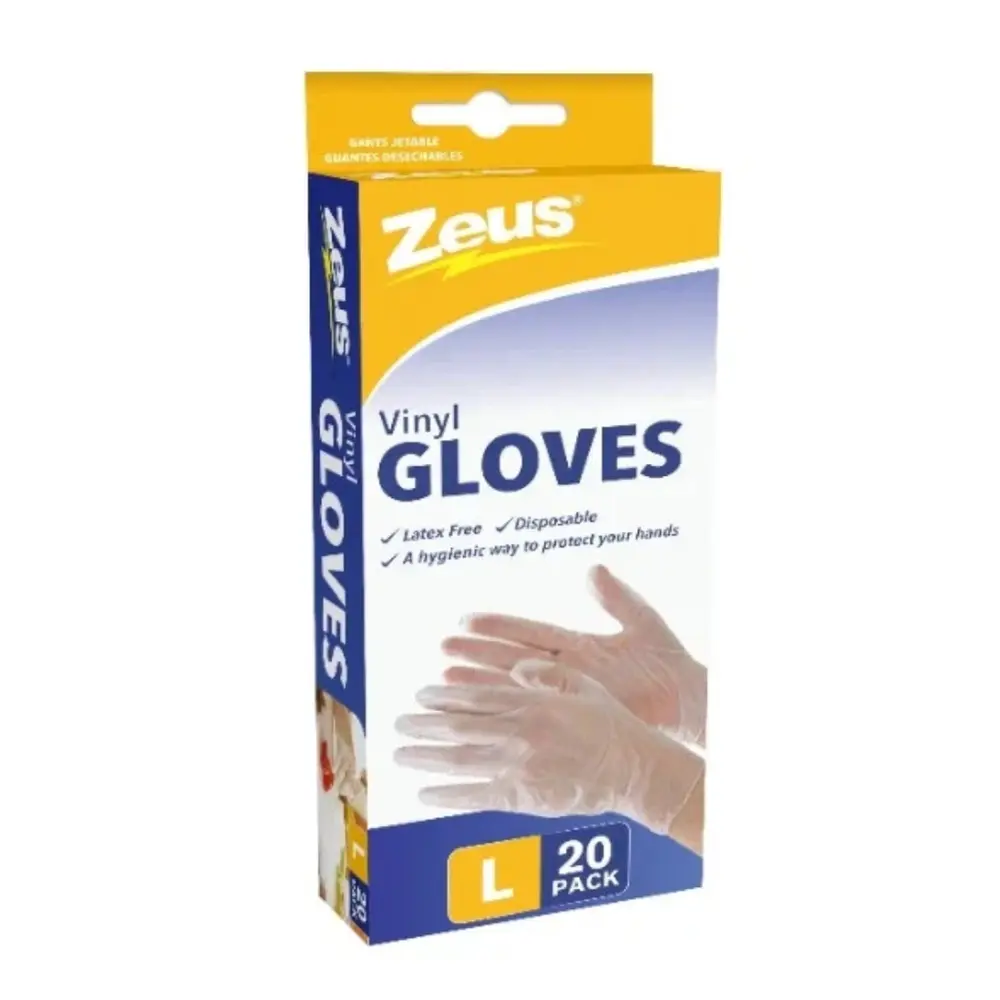 Găng Tay Dùng Một Lần, Vinyl Gloves, Latex Free & Disposable, Size L, 20 Cái (10.5cm) - ZEUS