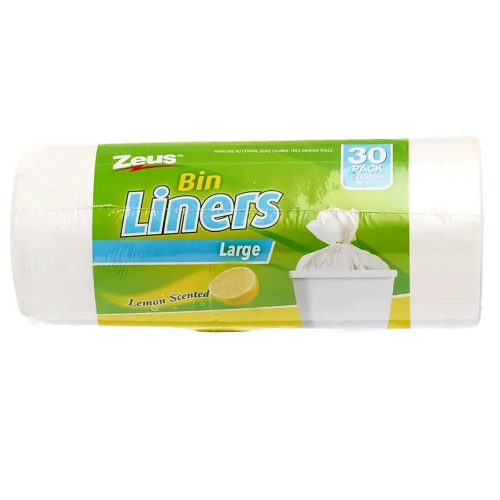 Túi Rác Trắng Hương Chanh, Bin Liners, Large, Lemon Scented, 30 Cái (78 x 58cm) - ZEUS