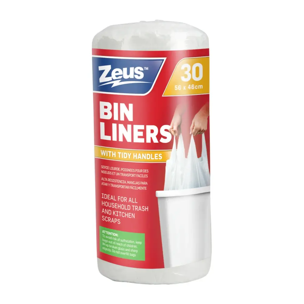 Túi Rác Nylon Trắng Có Quai Xách, Bin Liners, with Tidy Handles, 30 Cái (56 x 46cm) - ZEUS