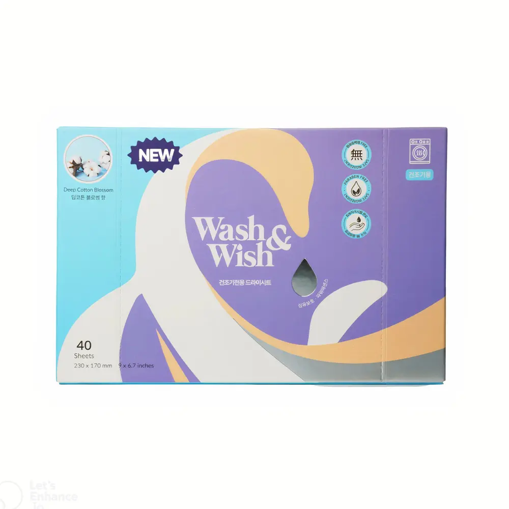 Giấy Thơm Chống Nhăn, Mềm Vải Quần Áo Hương Hoa, Anti Wrinkle Dryer Sheets, Deep Cotton Blossom, 40 Tờ (230 x 170mm) - WASH & WISH