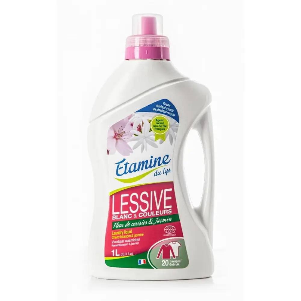 Nước Giặt Hữu Cơ Hương Hoa Anh Đào & Hoa Nhài, Lessive, Blanc & Couleurs, Cherry Blossom & Jasmine, 33.3 fl oz (1L) - ETAMINE DU LYS