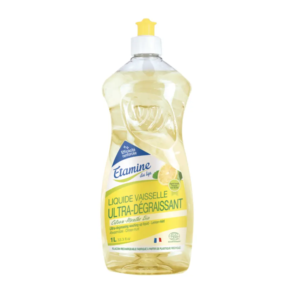 Nước Rửa Chén Hữu Cơ Hương Chanh Bạc Hà, Ultra-Degreasing Washing-Up Liquid, Lemon Mint, 33.3 fl oz (1L) - ETAMINE DU LYS