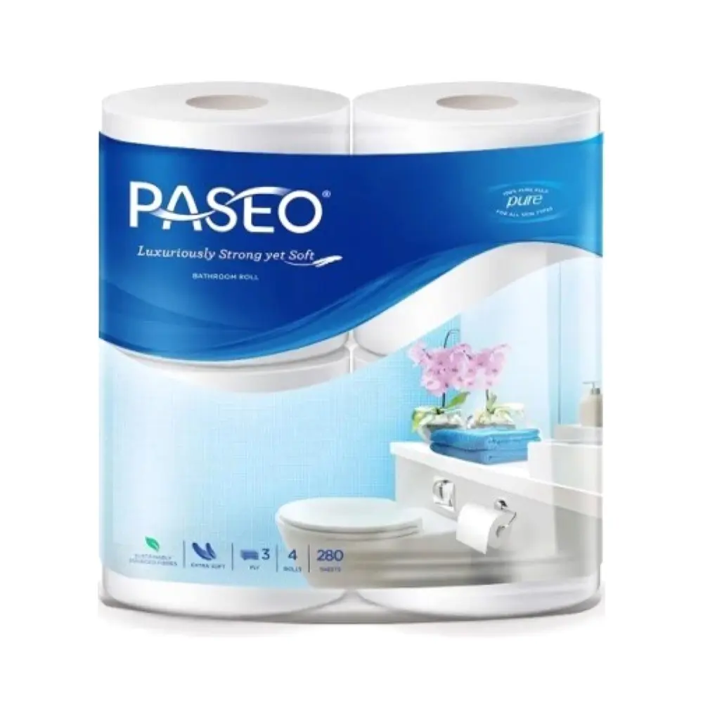 Giấy Vệ Sinh 3 Lớp, Extra Soft Bathroom Rolls, 4 Cuộn, 1120 Tờ (9.9 x 11.4cm) - PASEO