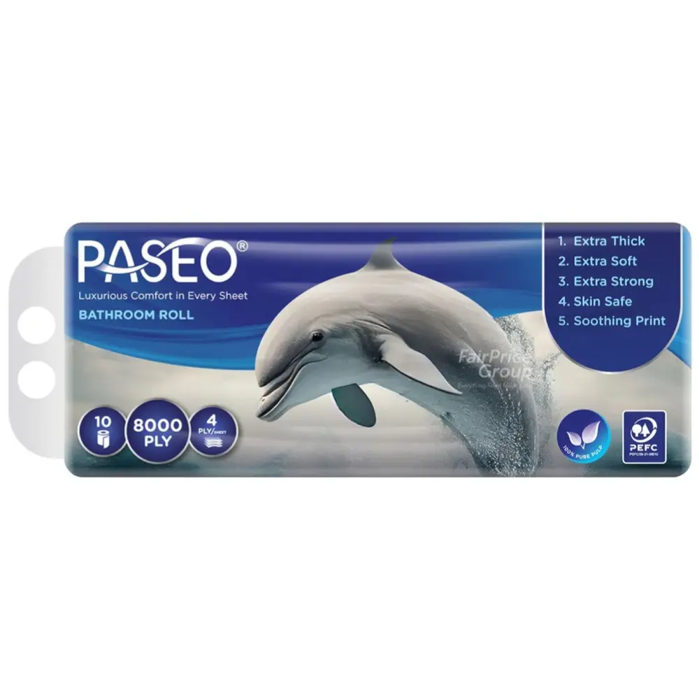 Giấy Vệ Sinh 4 Lớp, Extra Soft Bathroom Roll, Dolphin Print, 10 Cuộn (9.9 x 11.4cm) - PASEO