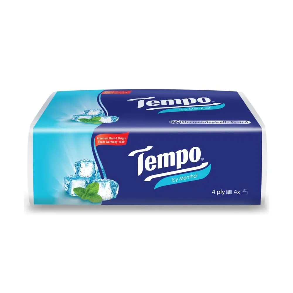 Khăn Giấy Gói Rút 4 Lơp Hương Bạc Hà, Soft Pack Tissue, Icy Menthol, 90 Tờ (160 x 195mm) - TEMPO
