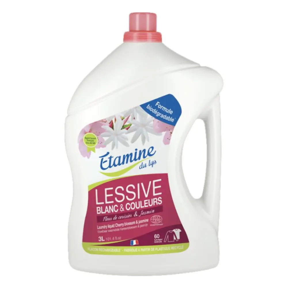 Nước Giặt Hữu Cơ Hương Hoa Anh Đào & Hoa Nhài, Lessive, Blanc & Couleurs, Cherry Blossom & Jasmine, 60 Lần Giặt, 101.4 fl oz (3L) - ETAMINE DU LYS