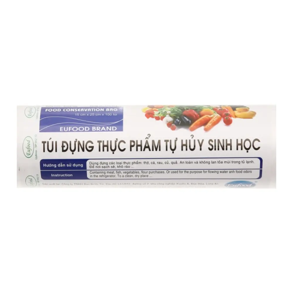 Túi Đựng Thực Phẩm Tự Phân Hủy Sinh Học, Biodegradable Food Conservation Bag, 100 Túi (15 x 25cm) - EUFOOD