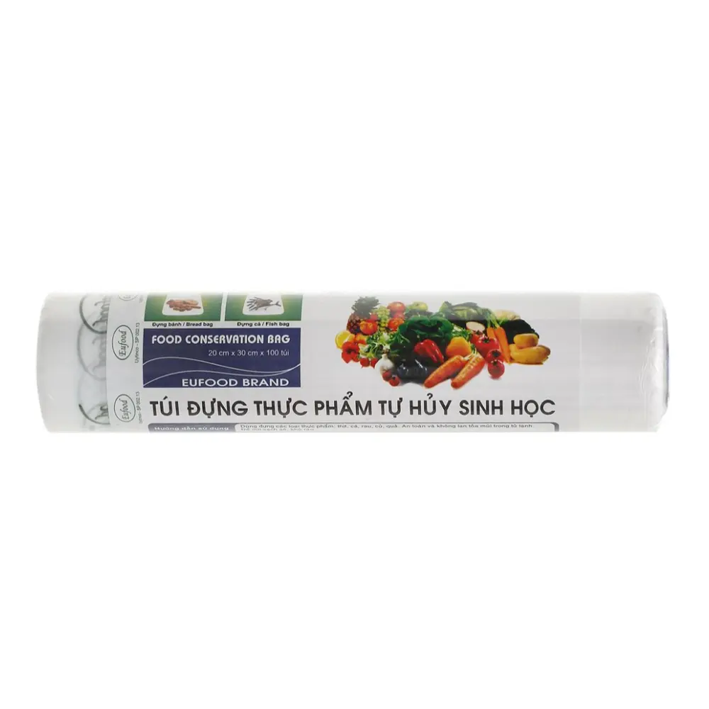Túi Đựng Thực Phẩm Tự Phân Hủy Sinh Học, Biodegradable Food Conservation Bag, 100 Túi (20 x 30cm) - EUFOOD