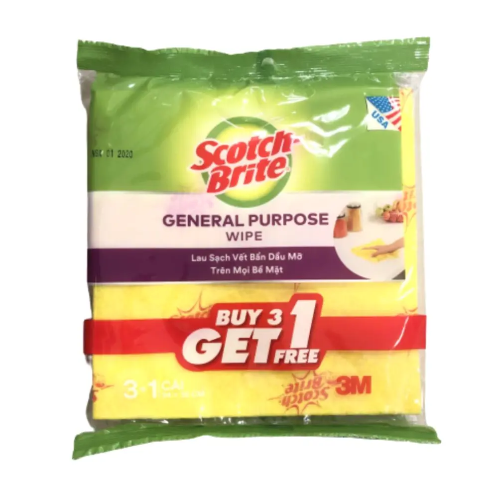 Khăn Đa Năng, Scotch-Brite, General Purpose Wipe, 4 Miếng (34 x 35cm) - 3M