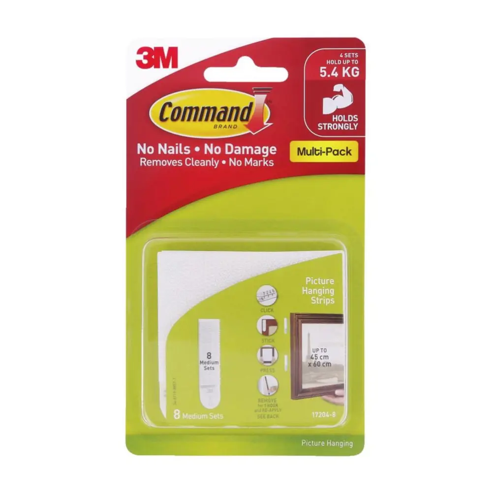 Miếng Dán Treo Tranh Vừa, Command, Medium Picture Hanging Strips, Damage-Free, Holds 5.4 kg, 8 Cặp - 3M