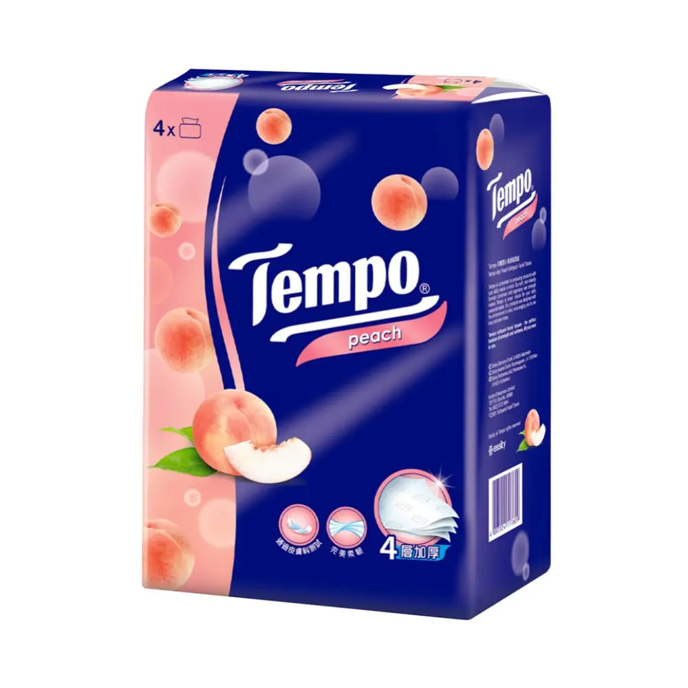 Khăn Giấy Rút 4 Lớp Hương Đào, Softpack Facial Tissue, Peach, 4 Gói (160 x 195mm) - TEMPO