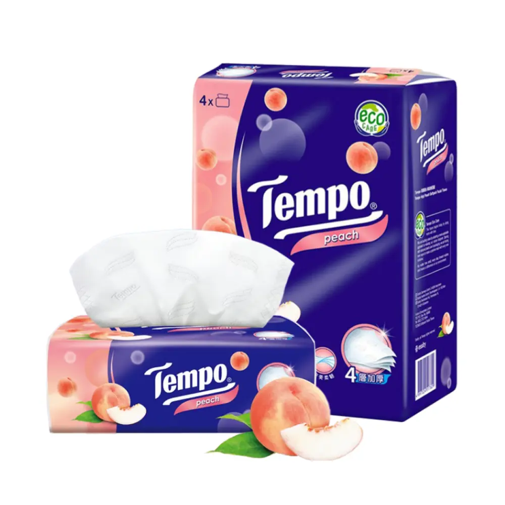 Khăn Giấy Rút 4 Lớp Hương Đào, Softpack Facial Tissue, Peach, 90 Tờ (160 x 195mm) - TEMPO