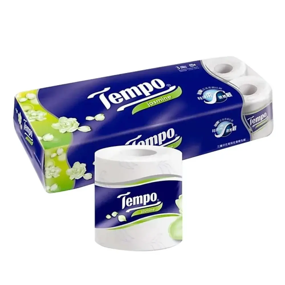 Giấy Vệ Sinh 3 Lớp Hương Hoa Nhài, Jasmine Printed Bathroom Tissue, 10 Cuộn (112 x 106.5mm) - TEMPO