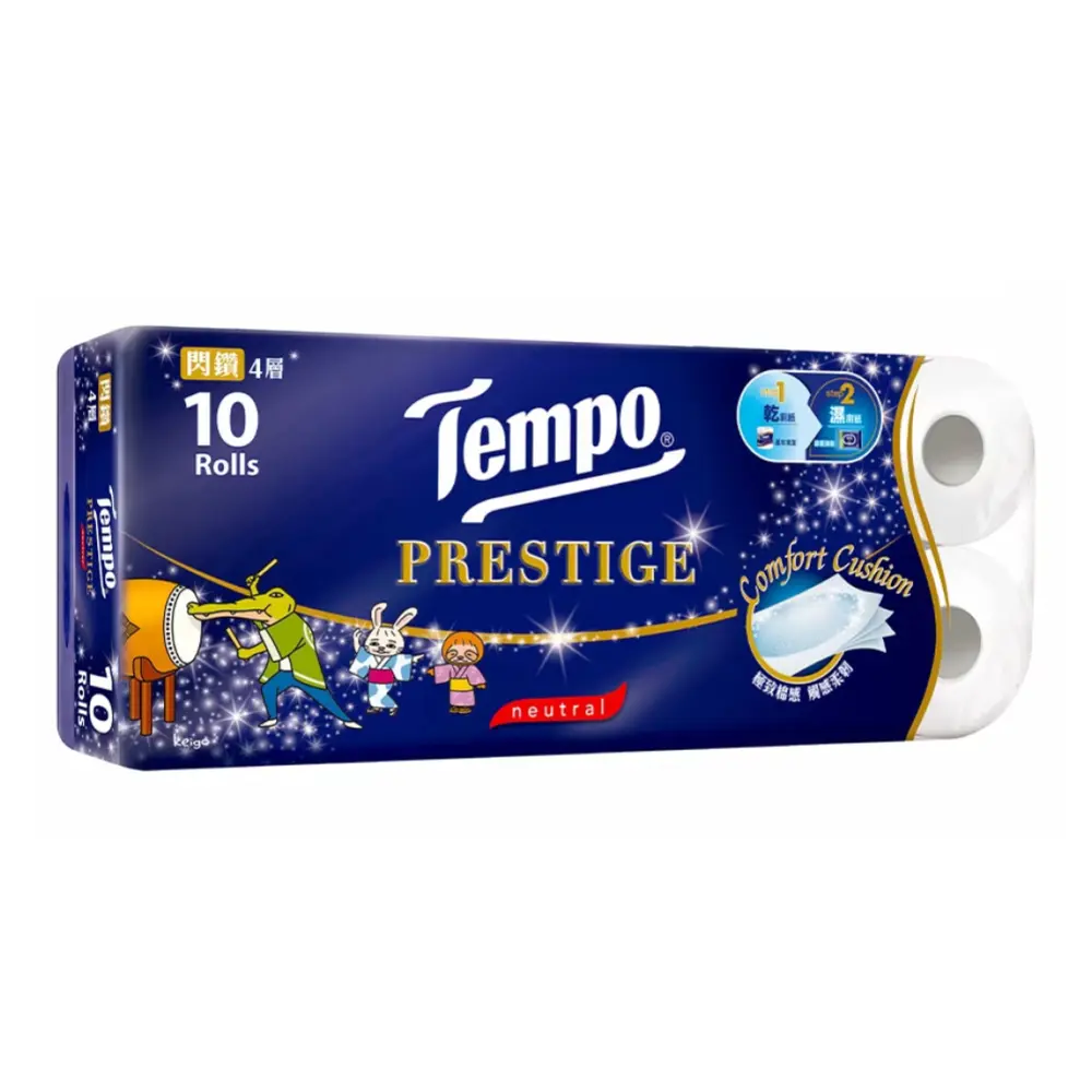 Giấy Vệ Sinh 4 Lớp Không Mùi, Prestige Neutral Bathroom Tissue, 10 Cuộn (138 x 108mm) - TEMPO