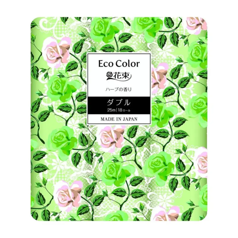 Giấy Vệ Sinh 2 Lớp Hoa Hồng Xanh, Eco Color, Toilet Roll, 18 Cuộn (105 x 25mm) - MARUTOMI PAPER