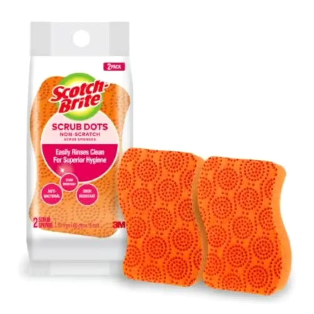 Miếng Rửa Chén Hạt Nổi Không Trầy Xước, Scotch-Brite, Scrub Dots Non-Scratch Scrub Sponge, 2 Miếng (114 x 69 x 26mm) - 3M