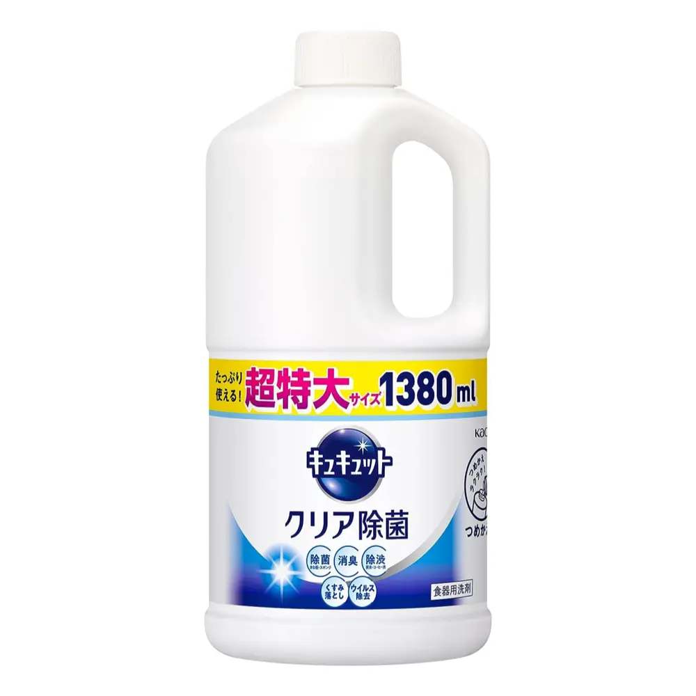 Nước Rửa Bát Không Mùi, Kyukyutto Dishwashing Liquid, Clear, Jumbo Size Refill (1380ml) - KAO