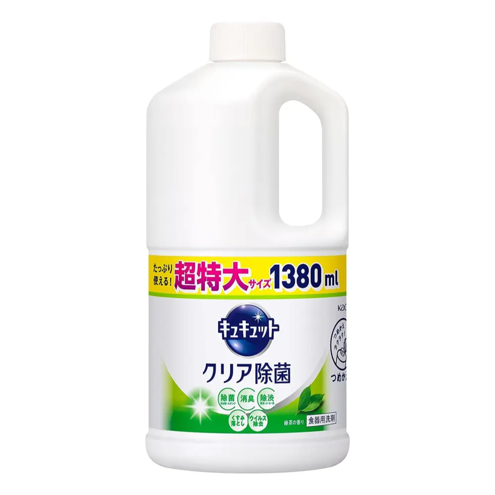 Nước Rửa Bát Hương Trà Xanh, Kyukyutto Dishwashing Liquid, Green Tea Scent, Jumbo Size Refill (1380ml) - KAO