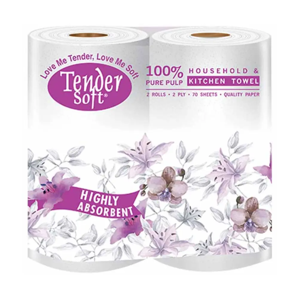 Khăn Giấy Bếp 2 Lớp, Household & Kitchen Towel, 2 Cuộn, 140 Tờ (200 x 215mm) - TENDER SOFT