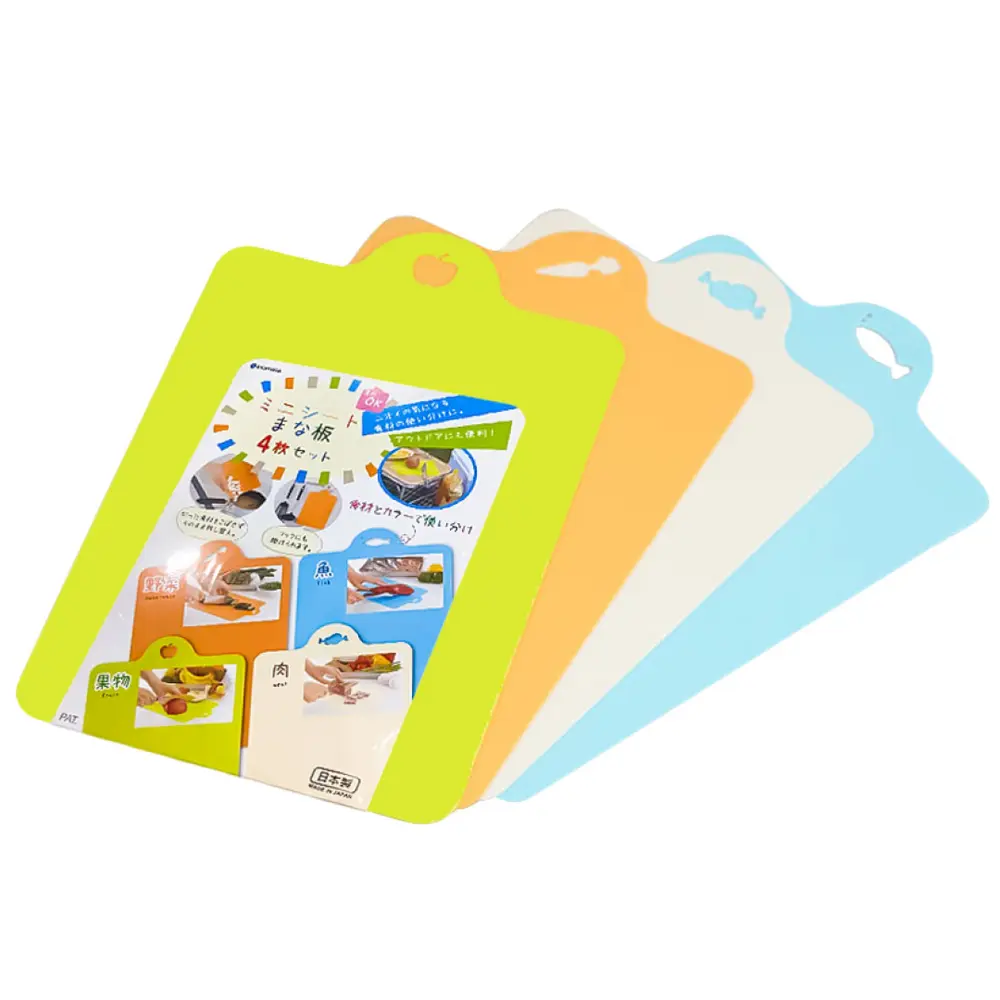 Thớt Nhựa Dẻo, 4-Colour Chopping Board Set, 4 Cái (19 x 29.2 x 0.1cm) - INOMATA