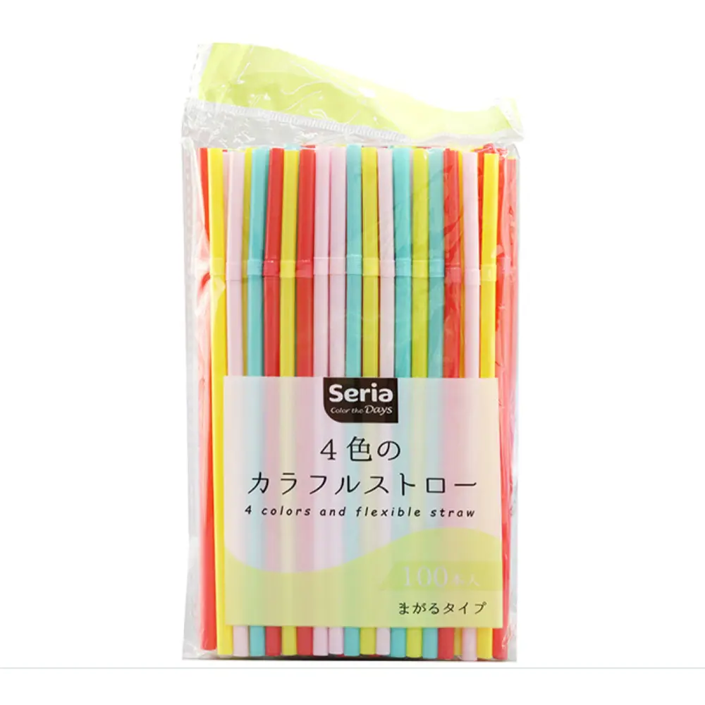 Ống Hút Nhựa Nhiều Màu, 4 Colors & Flexible Straw, 100 Cái (6 x 210mm) - SERIA