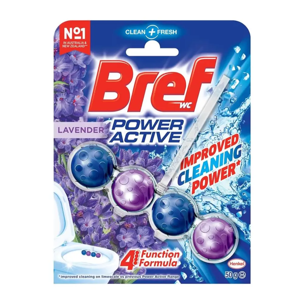 Viên Khử Mùi Toilet Hương Hoa Oải Hương, Power Active, Toilet Rim Block, Lavender (50g) - BREF