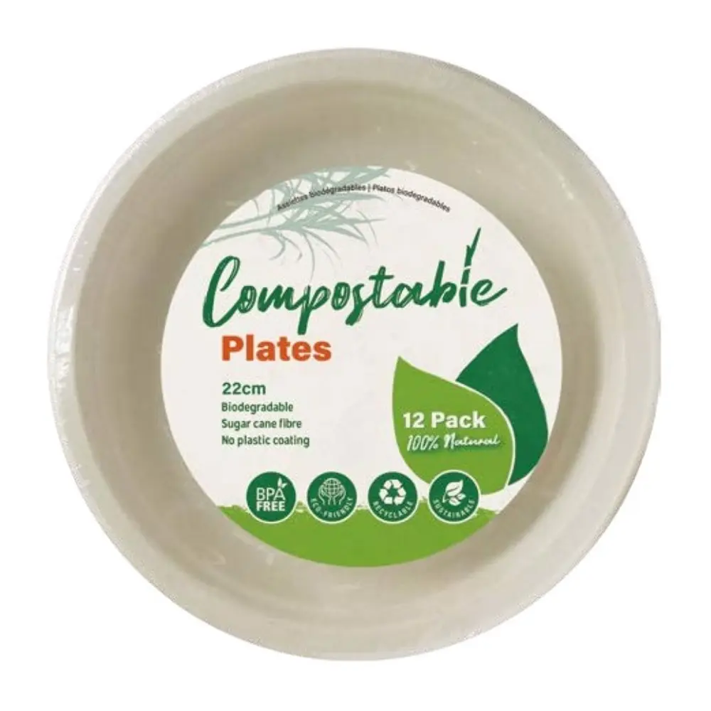 Đĩa Bã Mía Tự Phân Huỷ, Compostable Plates, 12 Cái (22cm) - UNCLE BILLS