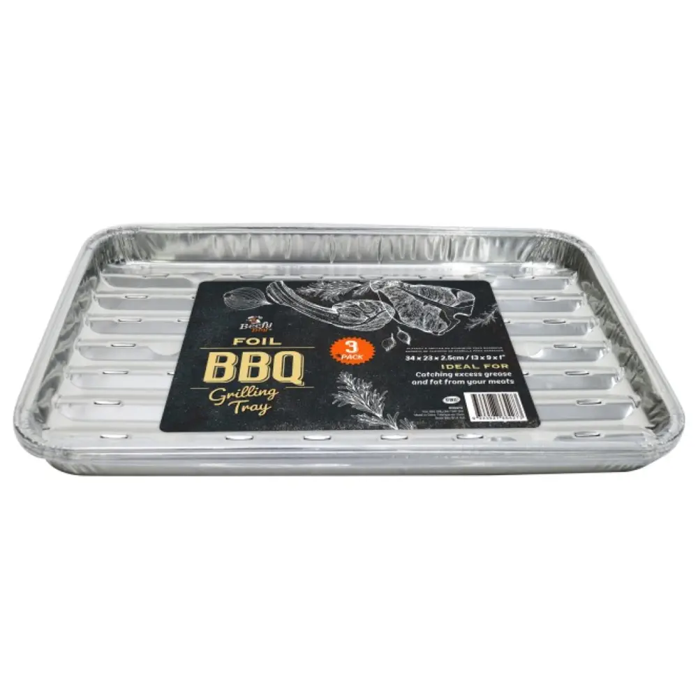 Khay Giấy Bạc Nướng, Foil BBQ Grilling Tray, 3 Cái (34 x 23 x 2.5cm) - BEEFY BOY
