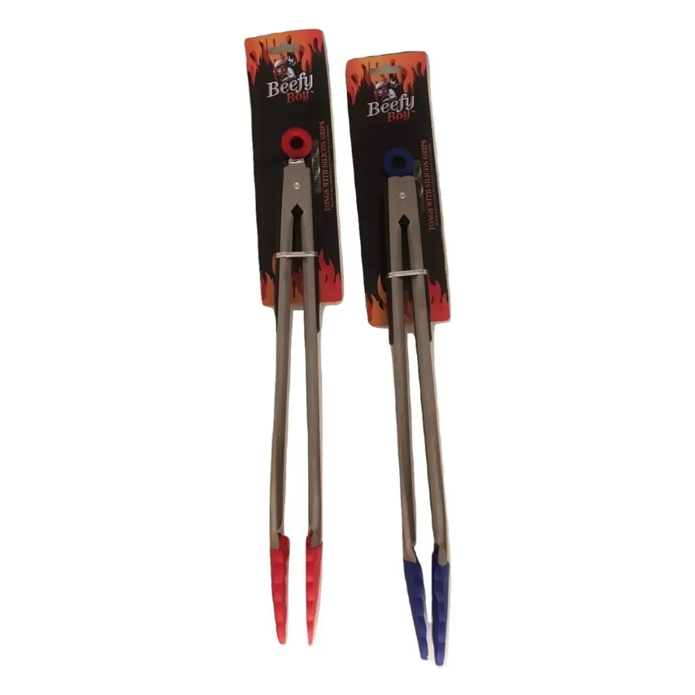Kẹp Gắp Bằng Thép Không Gỉ Có Đầu Bịt Silicon, Stainless Steel Tongs with Silicon Grips (35cm) - BEEFY BOY