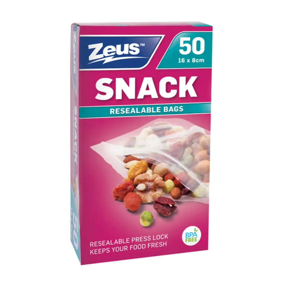 Túi Mini Đựng Thực Phẩm Có Khóa Bấm, Snack Resealable Bags with Press Lock, BPA Free, 50 Cái (16 x 8cm) - ZEUS