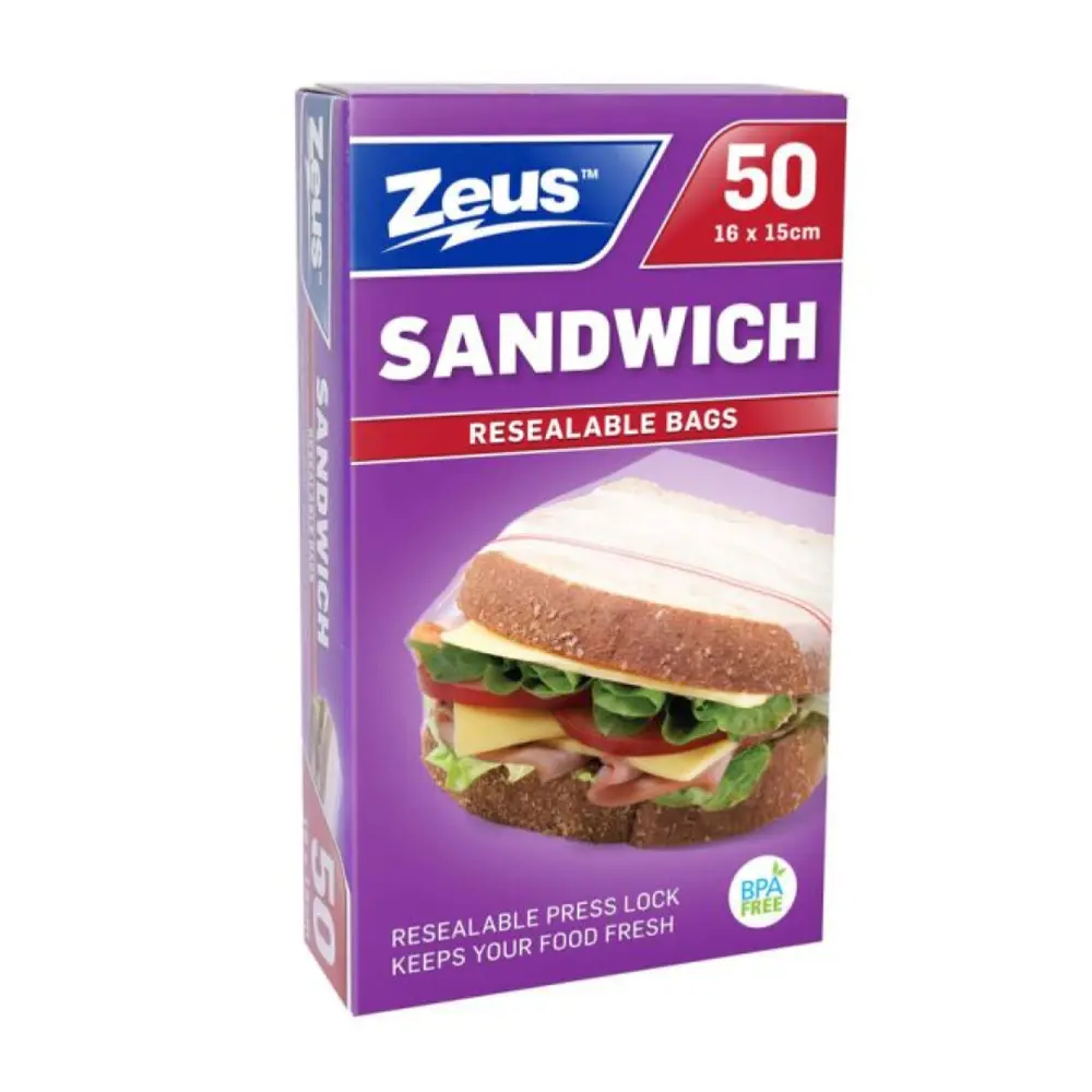 Túi Đựng Bánh Sandwich Có Khóa Bấm, Sandwich Resealable Bags with Press Lock, BPA Free, 50 Cái (16 x 15cm) - ZEUS