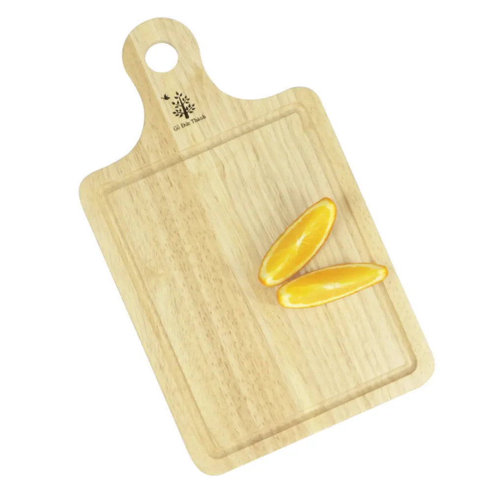Thớt Chữ Nhật Có Tay Cầm & Rãnh, Rectangular Wooden Chopping Board with Handle (34 x 20 x 1.2cm) - GO DUC THANH